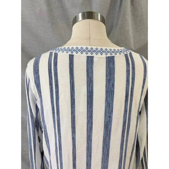 NWT Blue White Striped Embroidered 100% Cotton Tunic Top NWT Resortwear Vacation - Picture 8 of 12